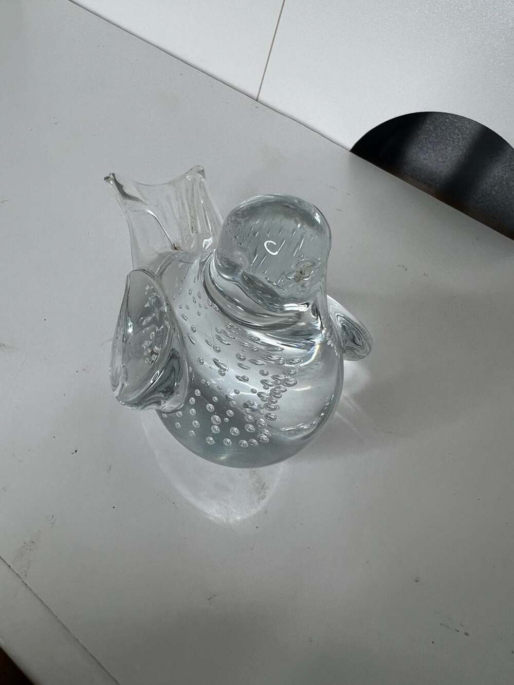 Vintage Clear Hand Blown Art Glass Bird Paperweight with Controlled Bubbles
